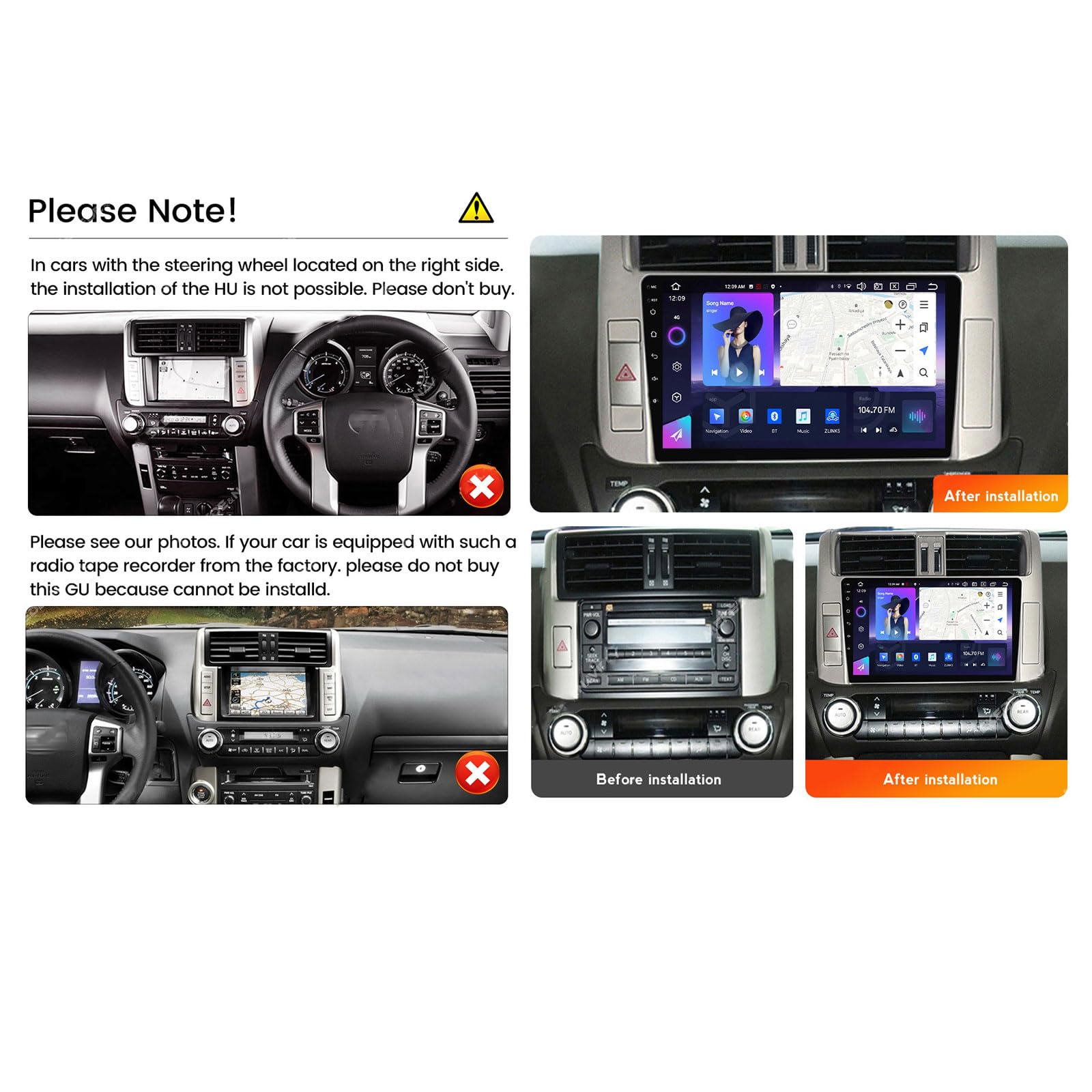 EsaSam Android 13 Car Stereo Bluetooth Car Play 2 DIN Touch Screen Compatible with Toyota Prado 150 2009~2013 9In QLED Display Car Radio with Navigation Android Auto FM RDS SWC,8 Core NF6 8G+128G