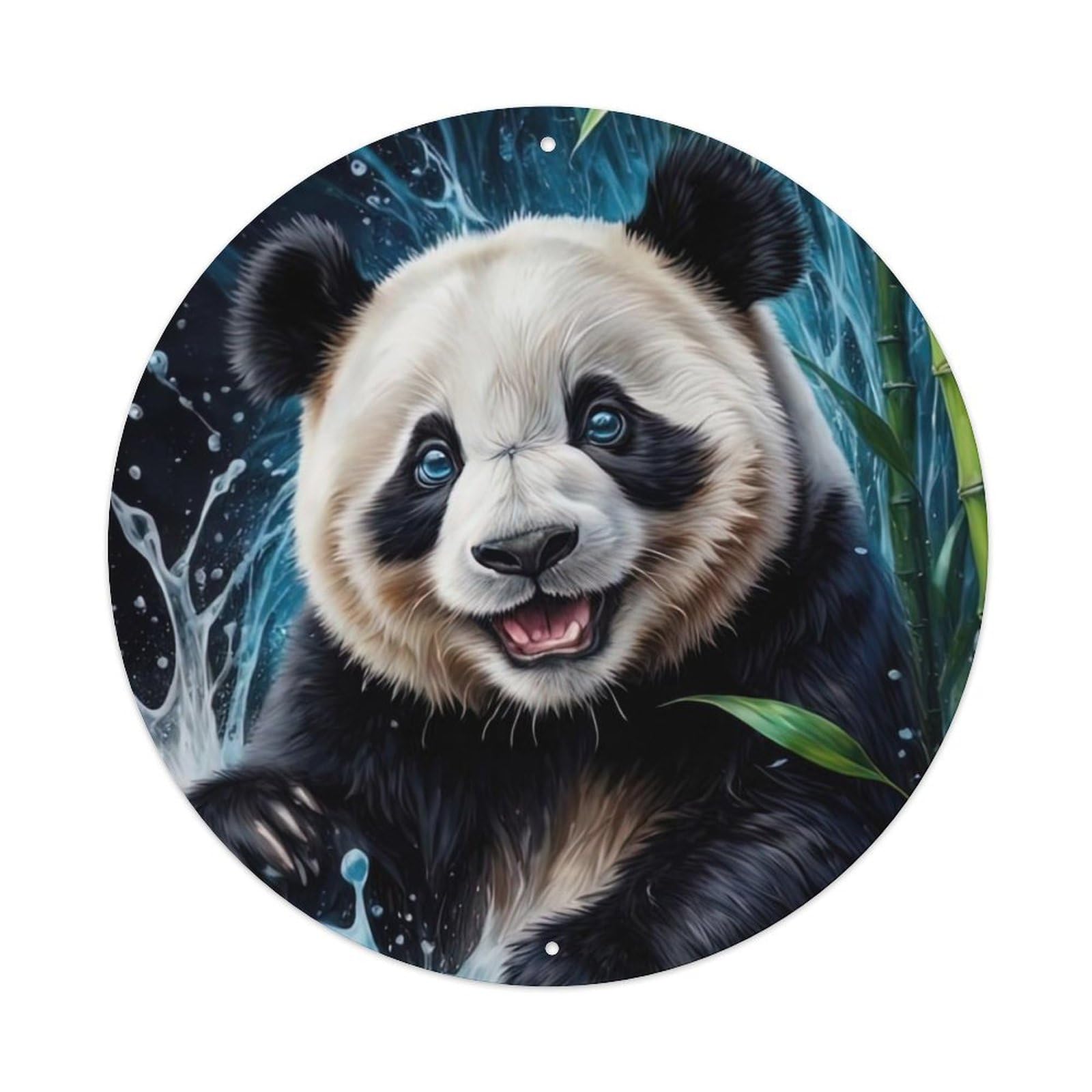 Animals Artwork Panda Playing with Water Vintage Metal Tin Sign Plaque Wall Decor for Cafe, Club Bar, Office, Garden Metal Poster 8x8Inch
