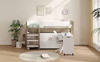 Amazon｜システムベッド ロフトベッド 木製 デスク 本棚 机付き