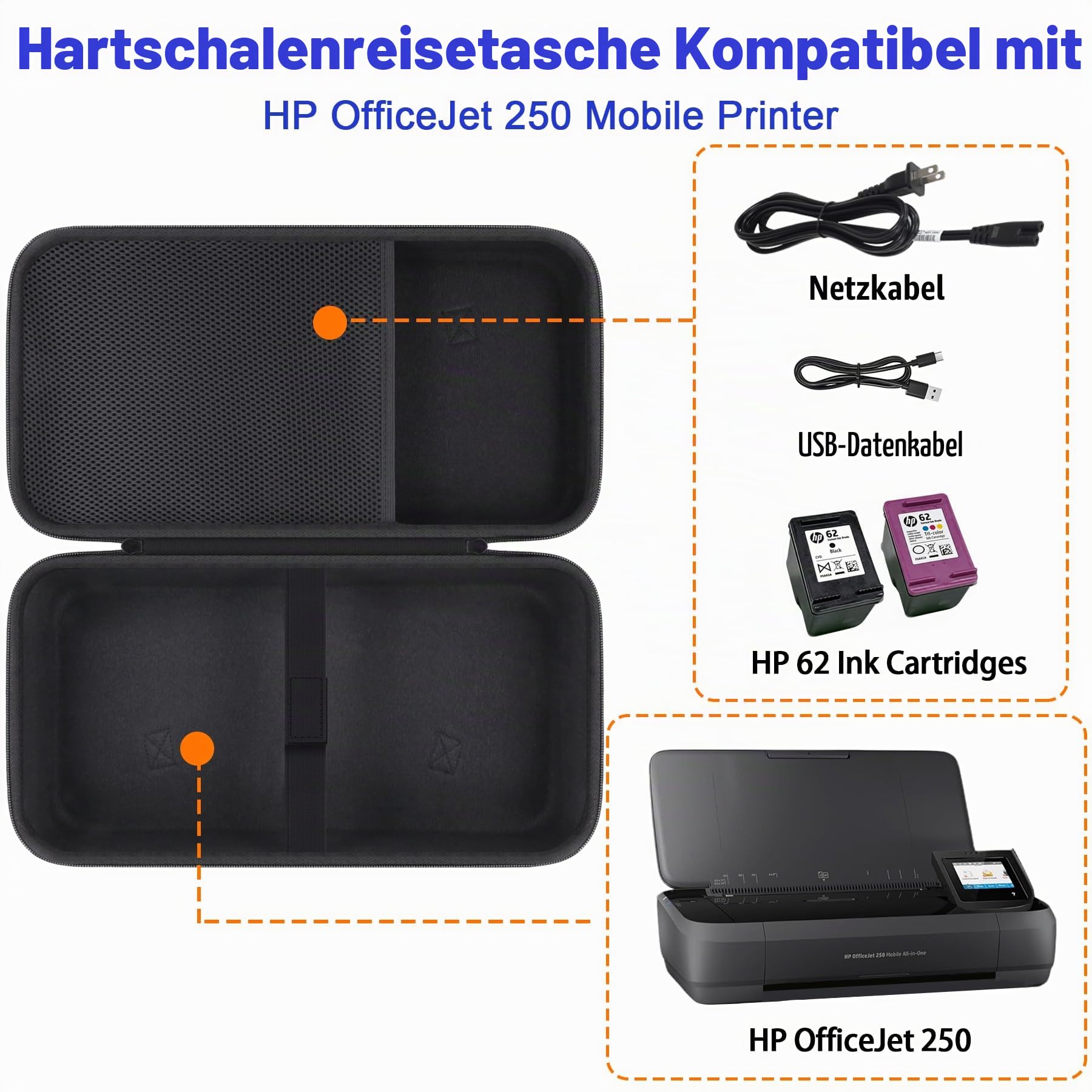 Khanka Hart Tasche Schutzhülle für HP Officejet 250 mobiler Multifunktionsdrucker Etui Case. (nur Tasche)