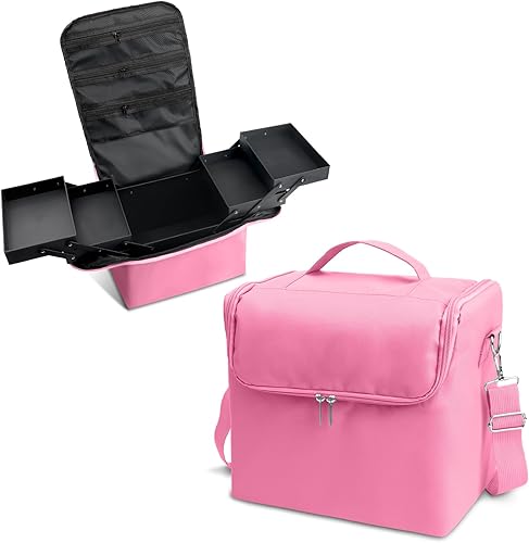 KZAOPZ Organizador grande de esmalte de uñas, 4 bandejas organizador de maquillaje, Beige, Estuche de tren para maquillaje