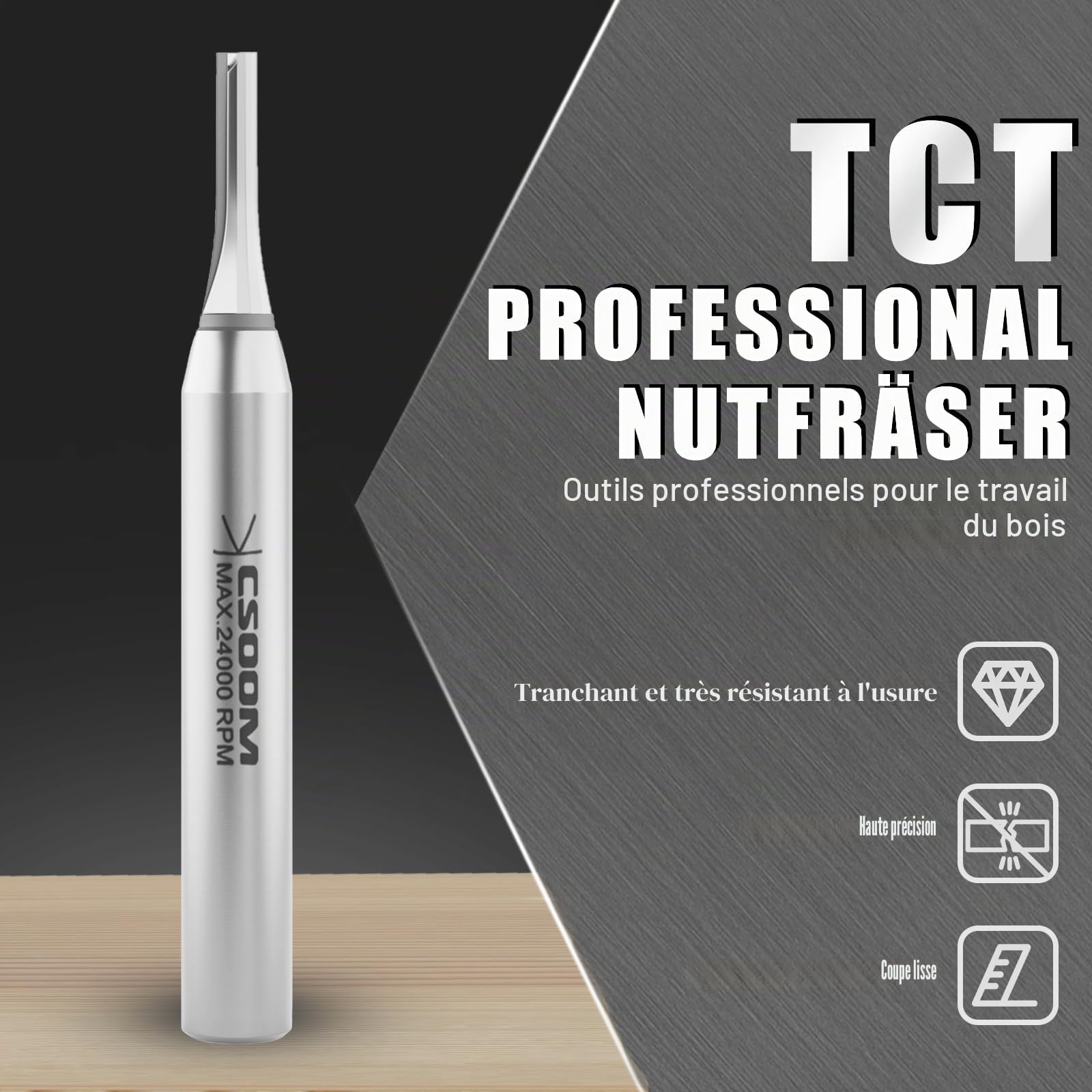 CSOOM TCT-Professional Fraise à rainurer avec tige de 8 mm, meuleuse droite CNC en carbure de tungstène, fraise à bois, convient pour tailler et rainurer 3 mm