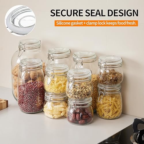 Miniatura 5 de Paquete de 5 tarros de almacenamiento de alimentos de 25 onzas con tapas herméticas, recipientes de vidrio de cierre de clip de alambre para