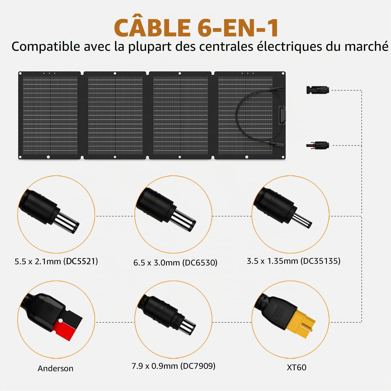 SinKeu Panneau solaire pliable de 120 W, chargeur solaire portable avec sac de transport, étanche avec sorties MC4/Anderson/XT60/DC, idéal pour les stations d'alimentation, les générateurs, le camping