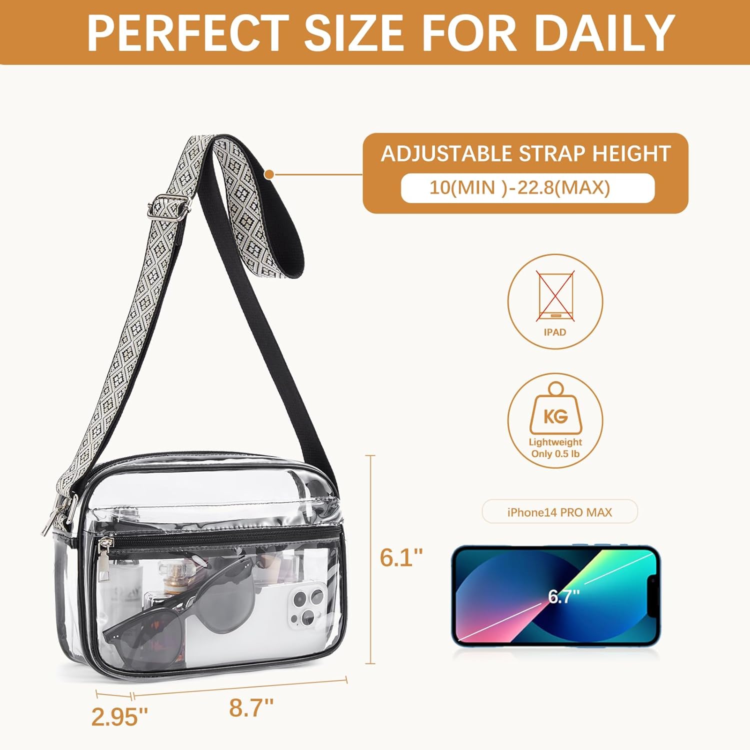 BOSTANTEN Clear Bag for Women Stadium Approved Clear Bags Small Crossbody Purse Trendy for Concerts Sports Events - Image 2