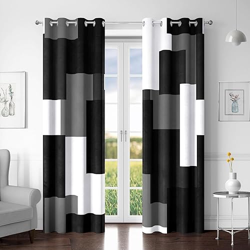 Tyrot Black Grey 100% Blackout Curtains for Bedroom 84 inch