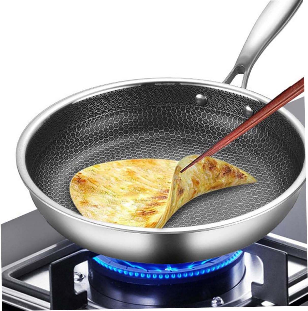 Alipis Stainless Steel Frying Pan Non Stick Wok Pot Honeycomb Stir Fry Pan Cookware Accessories for Gas Stove