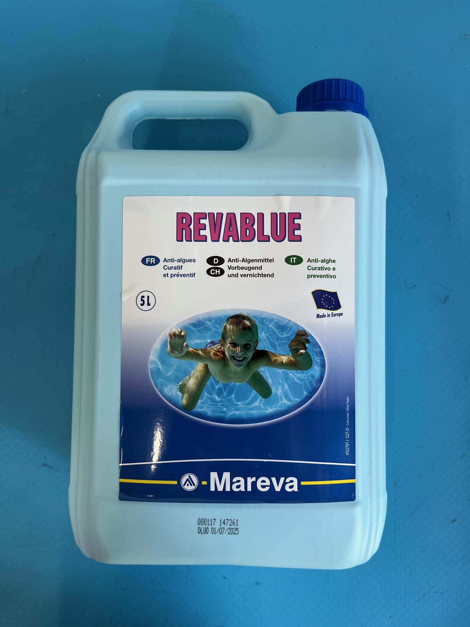 Alghicida RevaBlue Antialghe Azzurrante trattamento Pulizia Acqua Piscina 5 litri Mareva