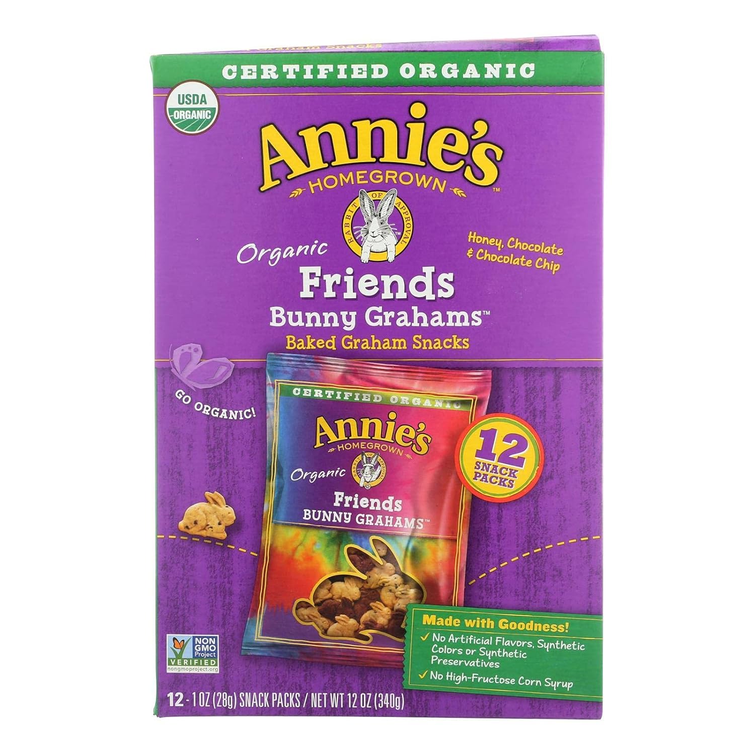 ANNIE'S HOMEGROWN, SNK PK, OG2, BNY GRM, FRD, 12, Pack of 4, Size 12/1 OZ - No Artificial Ingredients GMO Free 95%+ Organic4