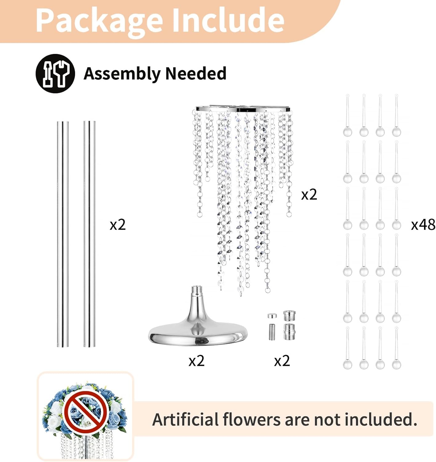NUPTIO Silver Crystal Wedding Centerpieces - 2 Pcs 21.7in Tall Flower Vases for Party Tables Decorations
