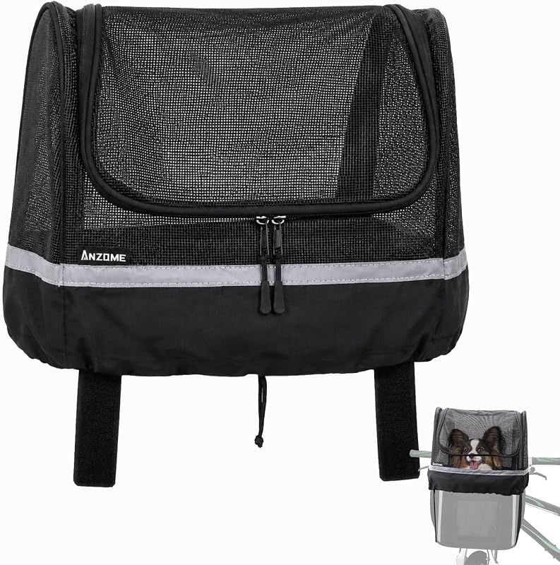 Capa de Tela Respirável para Cesta de Bicicleta para Cães ANZOME com Cordão e Faixas de Fixação