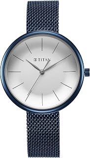 Titan Slimline Quartz Analog White Dial Blue Stainless Steel Strap Watch for Women-NS95182QM01