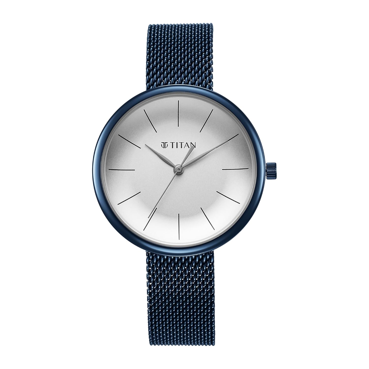 Titan Slimline Quartz Analog White Dial Blue Stainless Steel Strap Watch for Women-NS95182QM01