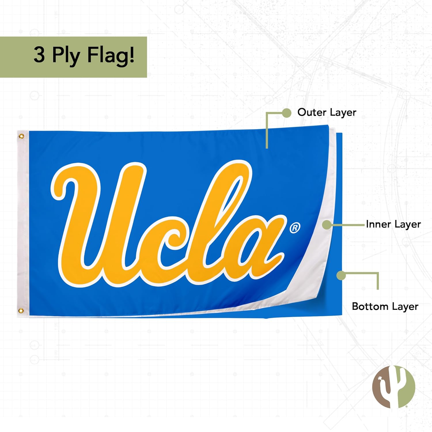 Desert Cactus UCLA Bruins Flag Double Sided University of California Los Angeles Banners 100% Polyester Indoor Outdoor 3x5 feet Flags (Double Sided - Flag 1) - Image 4