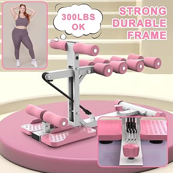 KINMAC Deep Squat Machine for Home-Glutes Trainer Machine with Resistance Bands Squat Assist Trainer for Core & Legs Workout Ideal for Home Gym, Apartment & Office-White Pink