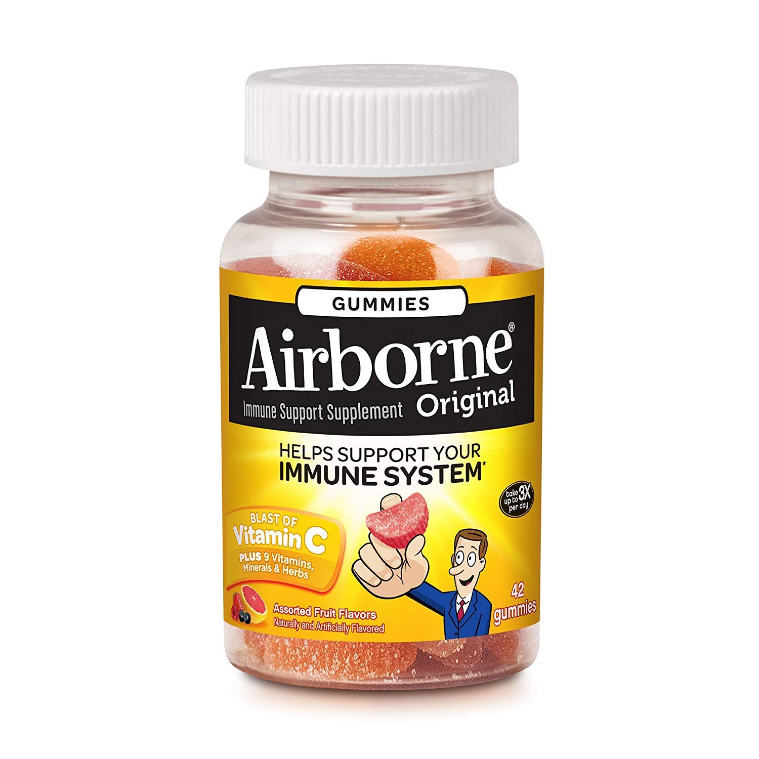 Airborne Assorted Fruit Flavored Gummies, 42 Count - 750mg of Vitamin C and Minerals & Herbs Immune Support (Packaging May Vary) (Pack of 2)
