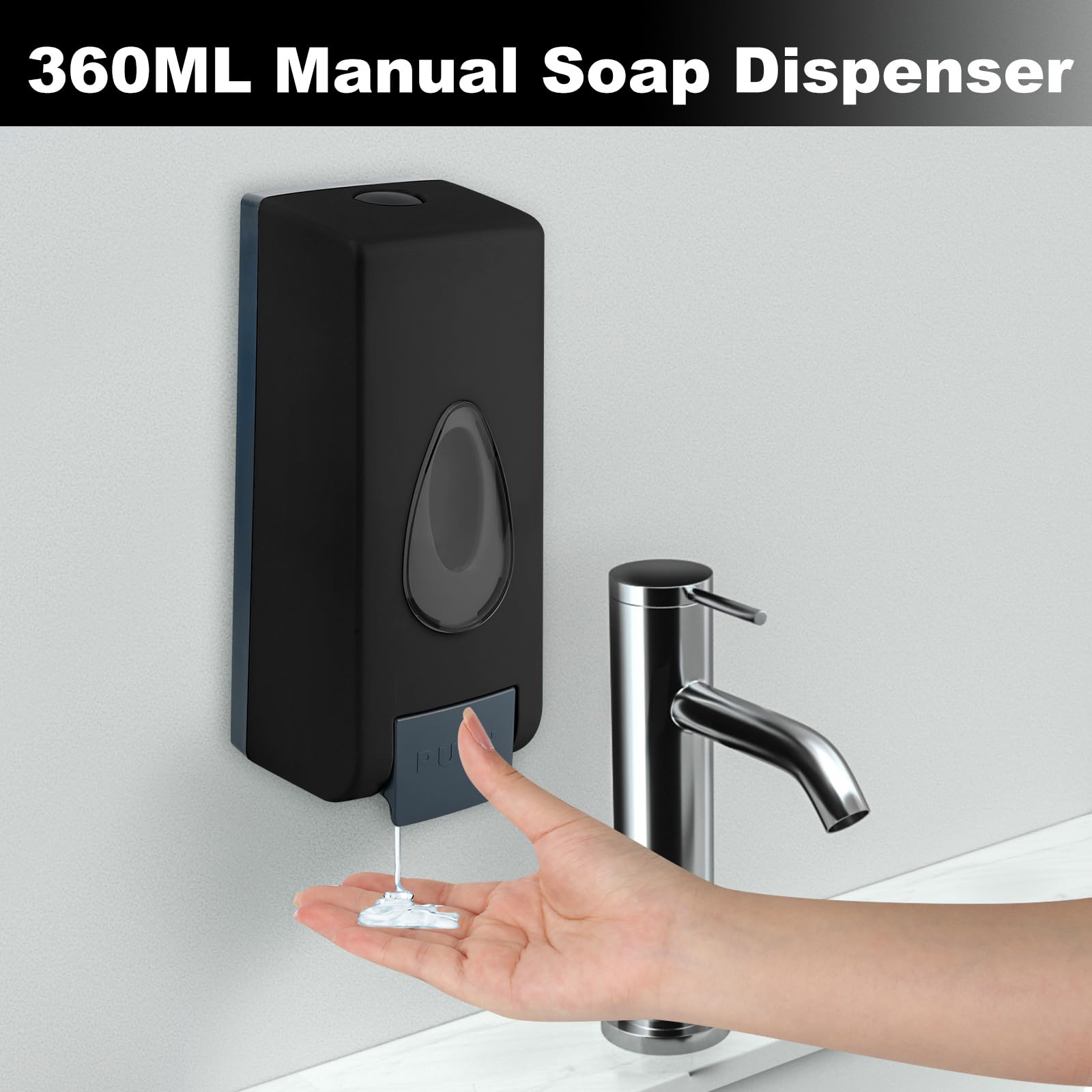 300 ml zeepdispenser, wandmontage, handmatige eenkops-zeepdispenser voor douchegel, shampoo voor keuken, badkamer, kantoor, winkels, schroefmontage of