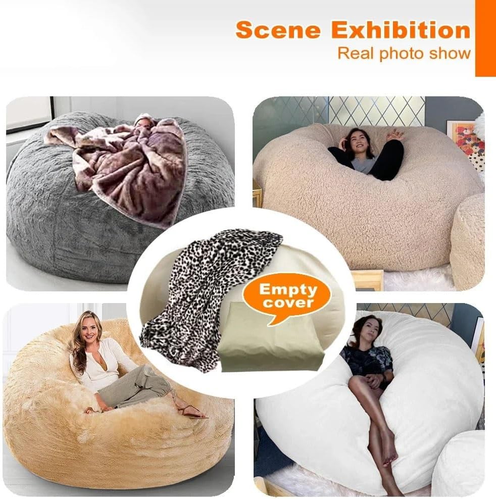 2/3/4/5/6/7ft Waterproof Giant Round Inner Linner Pouf Cover for Bean Bag Puff Insert Wash Bags Sofa Bed Lounger Beanbag Sac Cases No Filling(7ft-D215cm-cover)