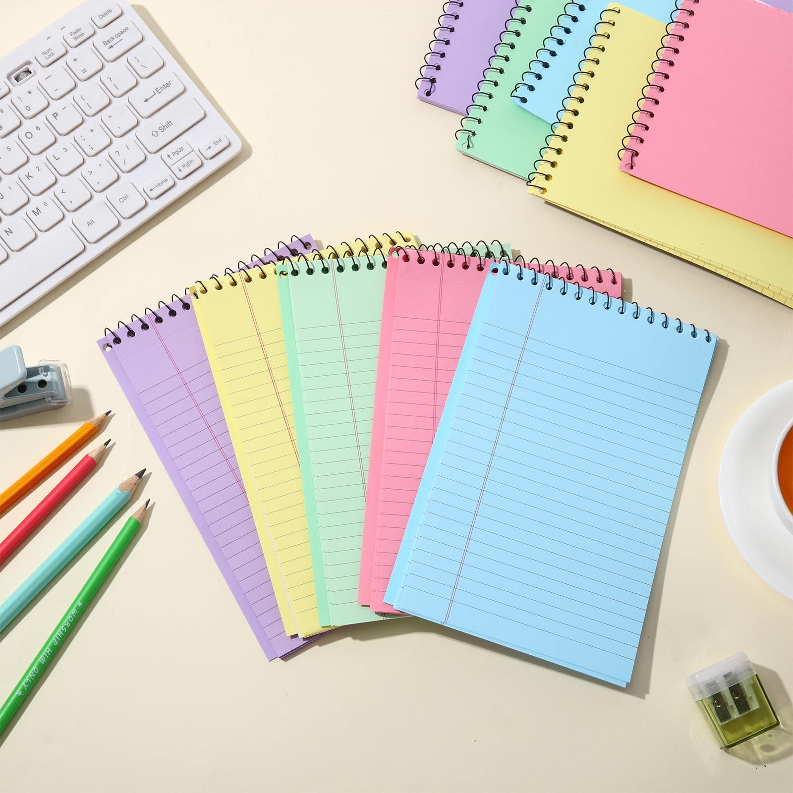 25 Pack Pastel Colored Legal Pads Top Bound Spiral Notebook College Ruled Steno Pads 8.5 x 11, 5 x 8 Inch Hard Cardboard Paper Notepad for Office School (5x8 Inch)