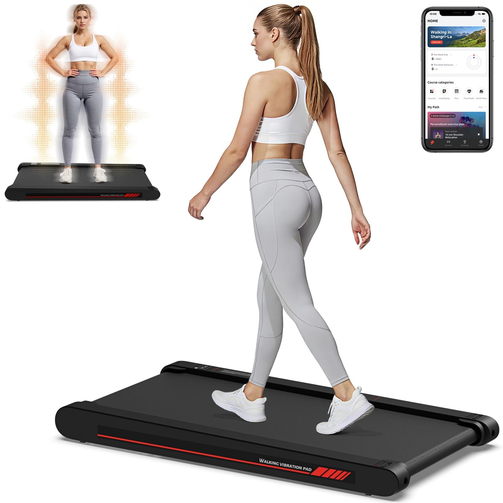 Freepi 3 in 1 Walking Vibration Pad,3.8 MPH Tapis Roulant with Remote Control and APP,2.5 HP Servo Motor Walking Treadmill Pad for Home and Office