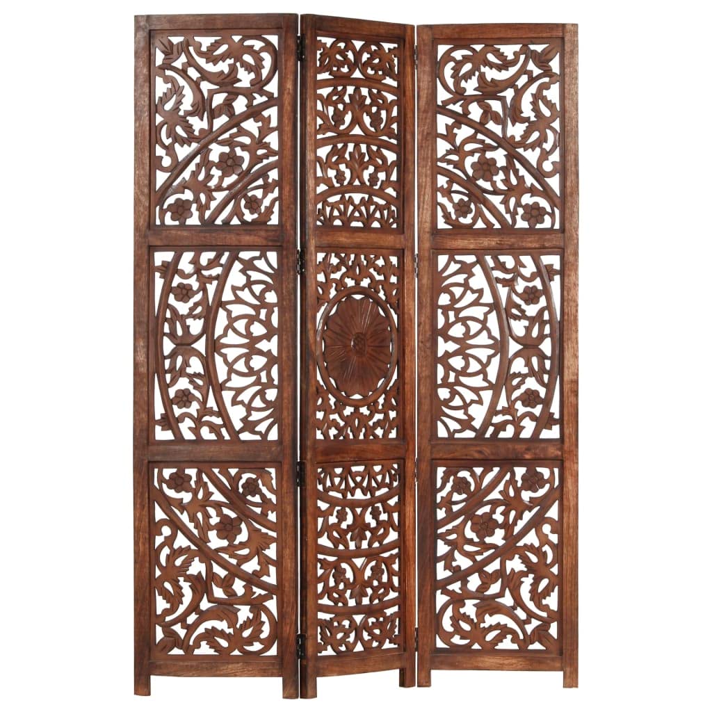 vidaXL Divisorio con 3 Pannelli Separè Speratore Paravento Richiudibile Mobili Arredamento Marrone 120x165 cm Legno Massello di Mango