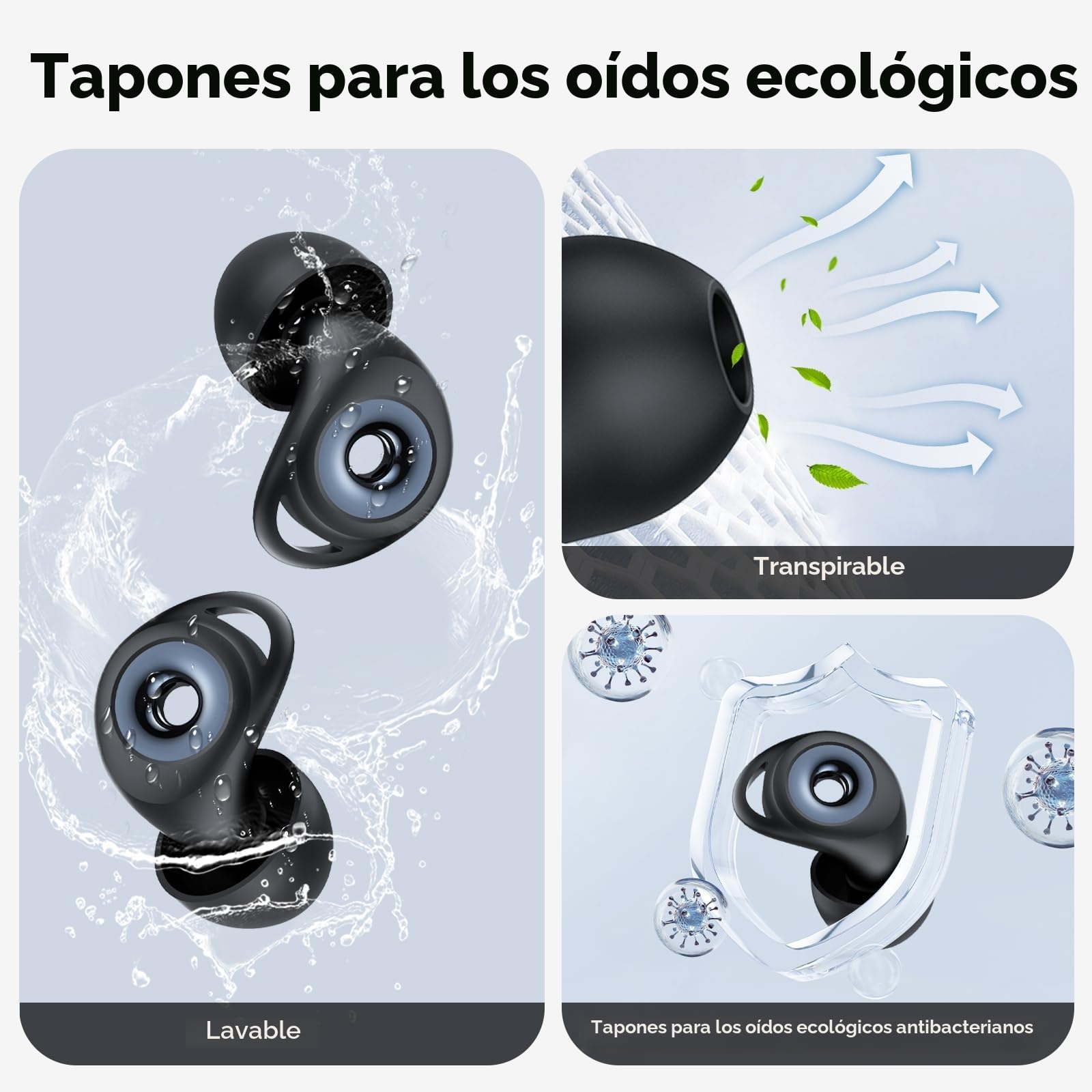 Tapones Oidos Ruido Dormir, Cancelación de Ruido de 45 dB, Tapones Oidos Rreutilizables de Silicona Blanda, 4 Tamaños (XS/S/M/L), Tapones Adecuados para Dormir, Viajar, Concentrarse o Concierto, Negro