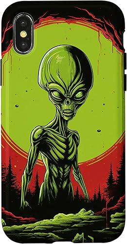 Vista 7 de iPhone 13 Pro Max Cute Green Alien Head UFO Space Face Alien Case
