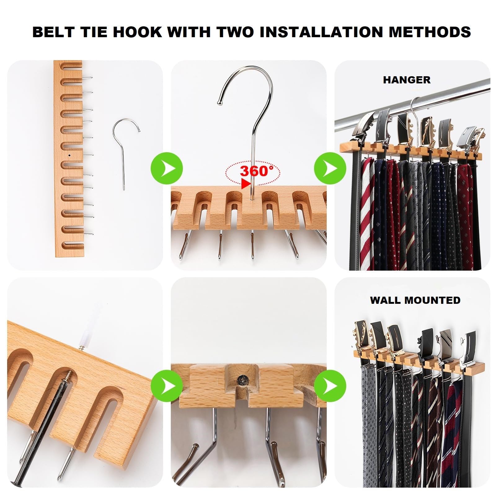 Portacravatte Da Armadio,Gancio per Cintura in Legno,Appendiabiti per cintura con Gancio per Cinture,Sciarpe,Cravatte
