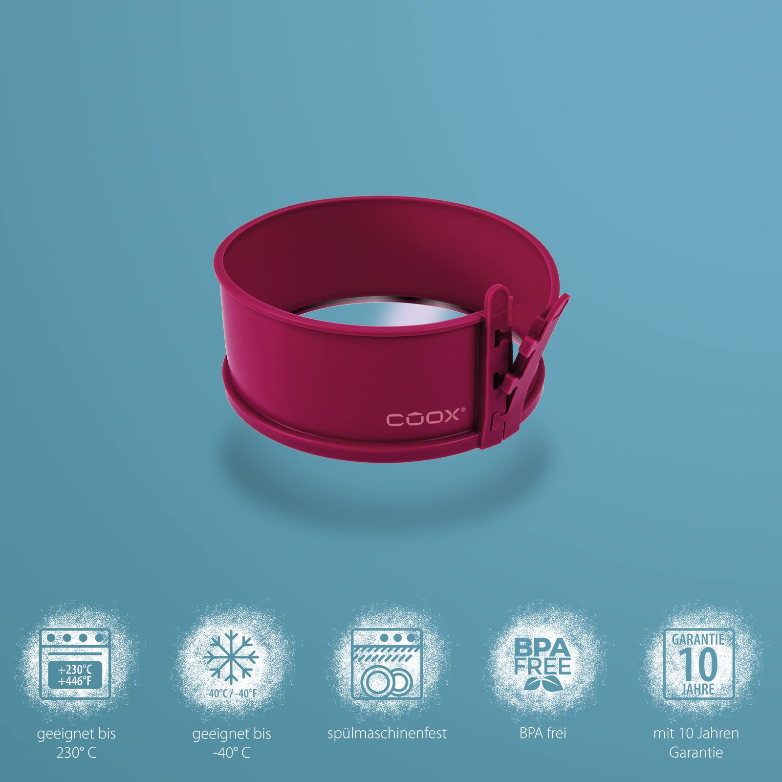 coox Molde desmontable con fondo de cristal de 18 cm en color rojo oscuro, hornear y servir directamente en la placa de cristal, no es necesario trasladar