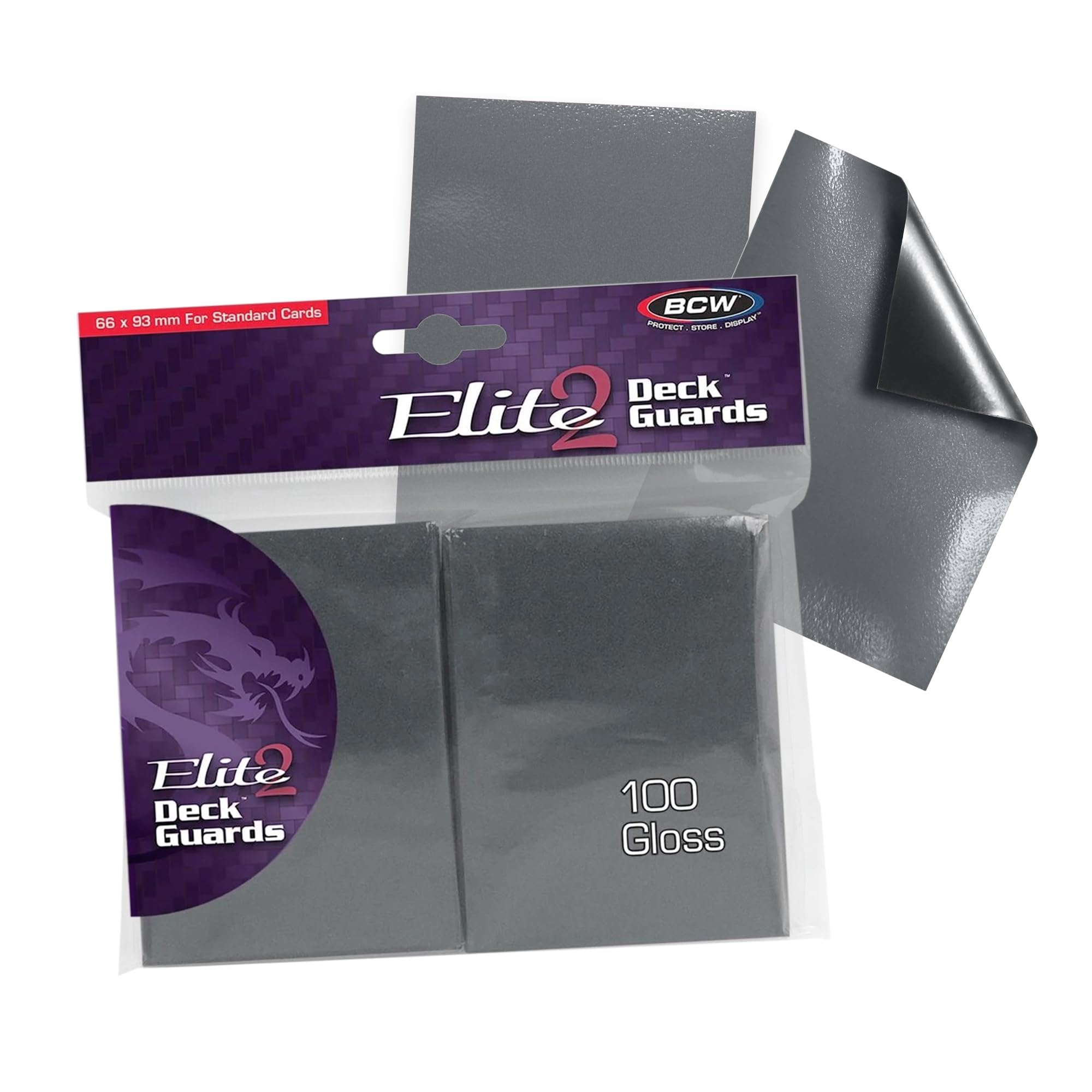 BCW Elite2 Glossy Card Sleeves – Gray |100ct | Crystal-Clear Front | Textured Back | Fits 2.5" x 3.5" Cards