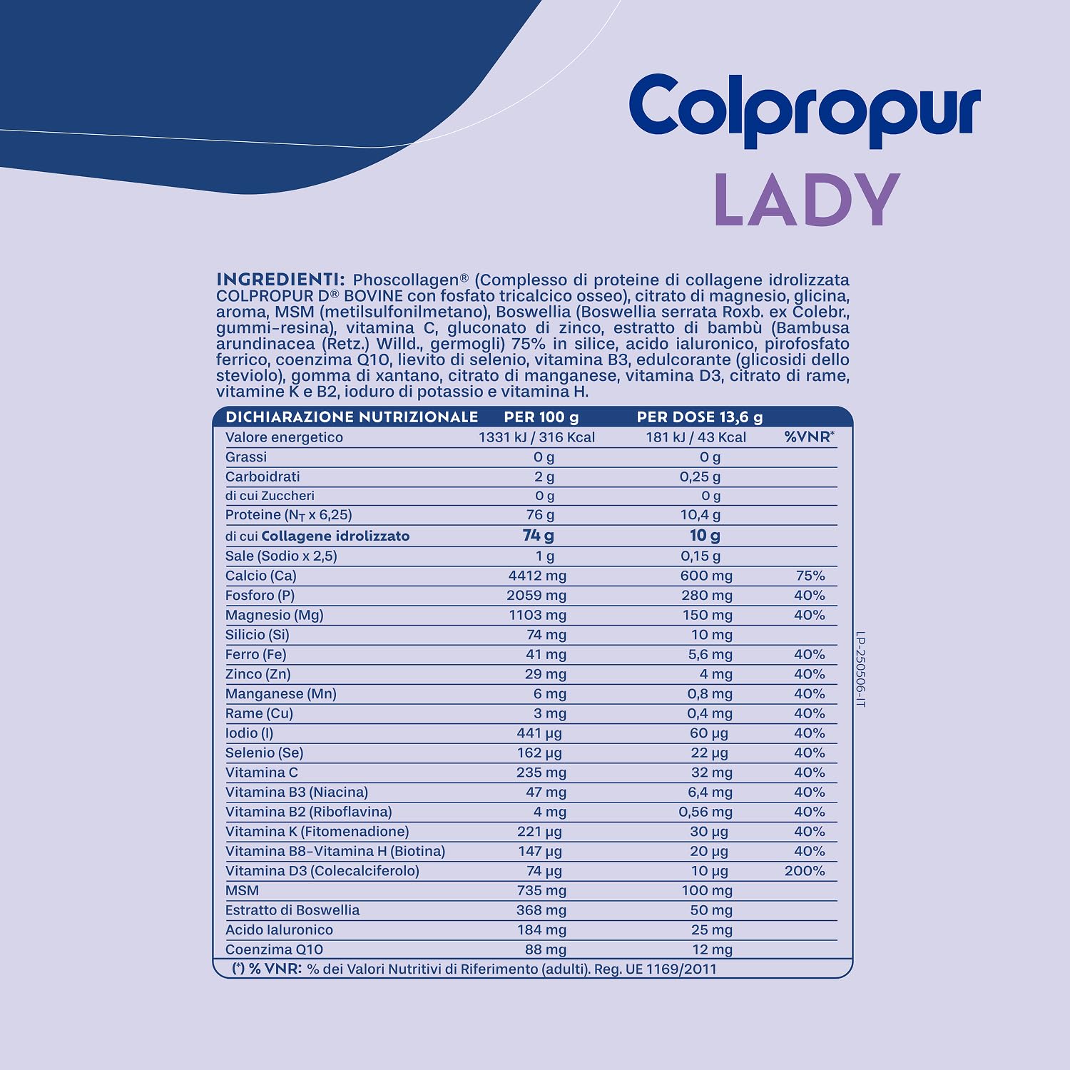 Colpropur Lady Gusto Pesca – Collagene Idrolizzato in Polvere da Bere - Peptidi di Collagene, Integratore per Ossa, Pelle e Articolazioni – 340g