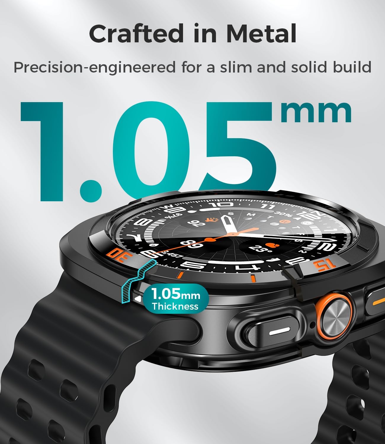 Goton Metal Case with Screen Protector for Galaxy Watch Ultra/Ultra 2025 47mm, 360° Full-Body Rugged Stainless Steel Bumper + PC Back Cover, for Samsung Galaxy Watch 7/8 Ultra, Titanium Black+Orange - Image 3