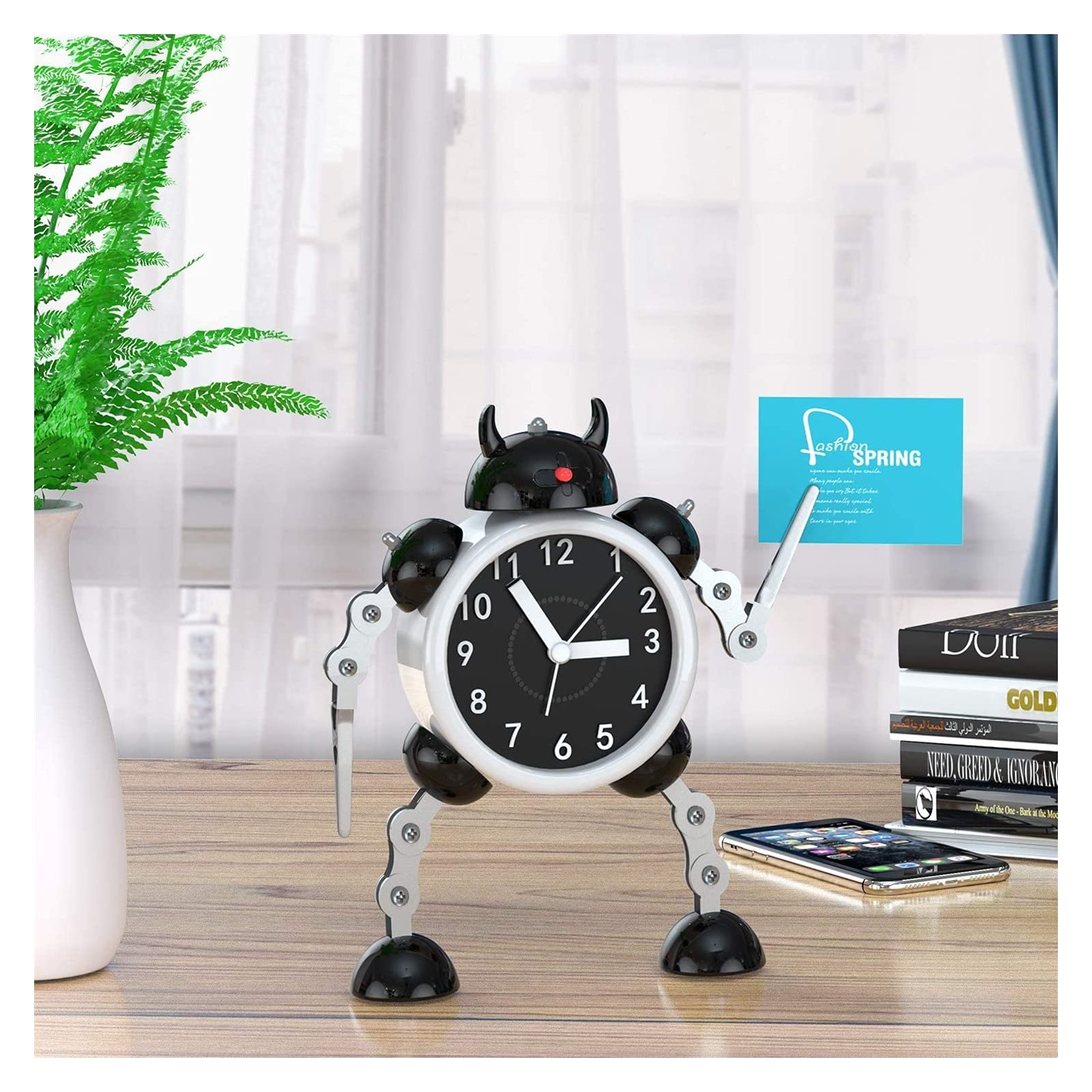 Budzik dla dzieci, robot budzik dzieci analogowy budzik bez tyknięcia cichego budzika dla chłopców dziewcząt, najlepszy prezent (niebieski) (Color : Black)
