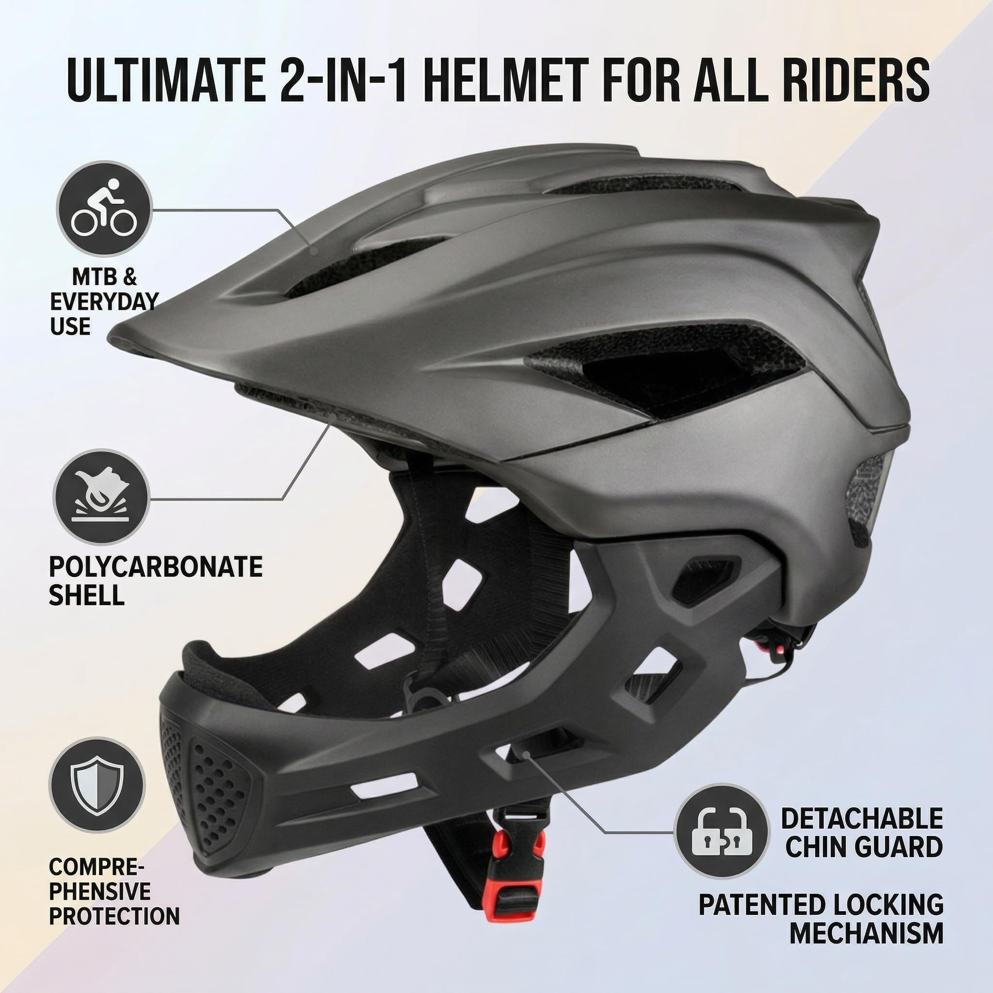 Integral-Fahrradhelm für Kinder, Leichter, Verstellbarer Kinder-Integral-Schutzhelm mit Abnehmbarem Kinnschutz, Schutzausrüstung für Mountainbike, Skateboard, Roller