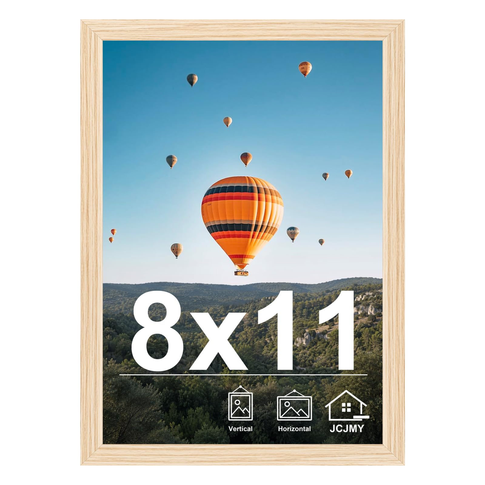 JCJMY 8x11 Picture Frame for Wall Hanging or Tabletop, Wall Mounting Horizontally or Vertically, 8 x 11 Wall Gallery Poster Photo Frame for 8 by 11 Photo, Natural