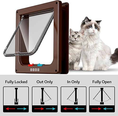 Miniatura 10 de Puerta interior mediana para gatos, puerta interior para gatos, puerta exterior de gato, 4 modos de bloqueo, adecuada para ventana y pared (negro)