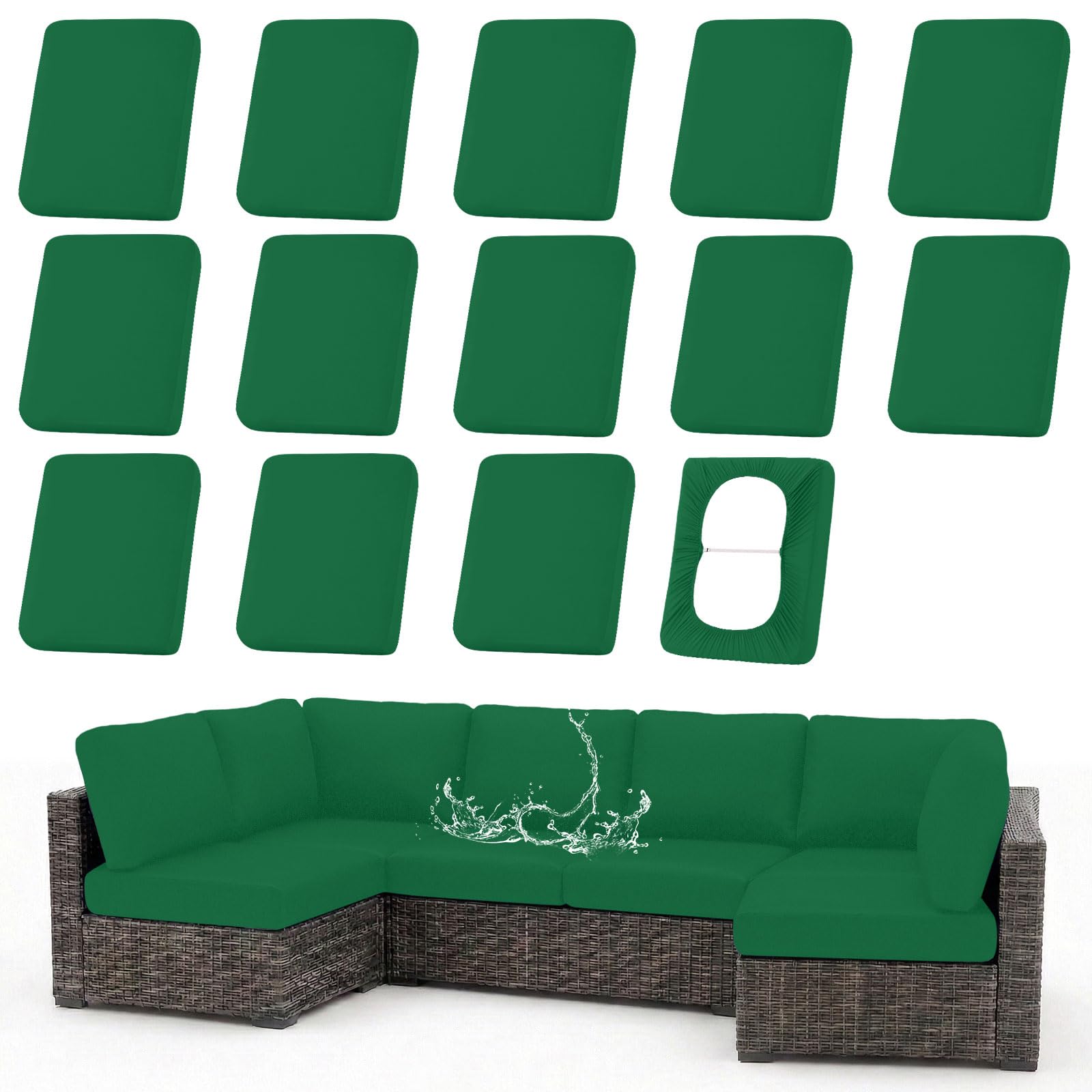 Photo 1 of hyha Waterproof Outdoor Cushion Covers - Green, 14-Piece Set