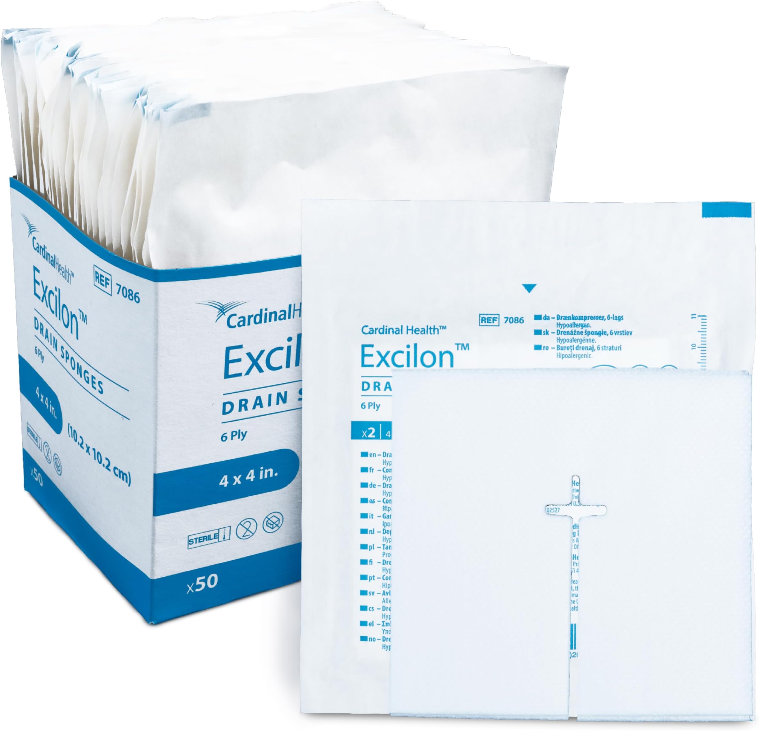 Covidien 7086 Excilon Drain Sponge, Sterile 2's in Peel-Back Package, 4" x 4", 6-ply (Pack of 50)