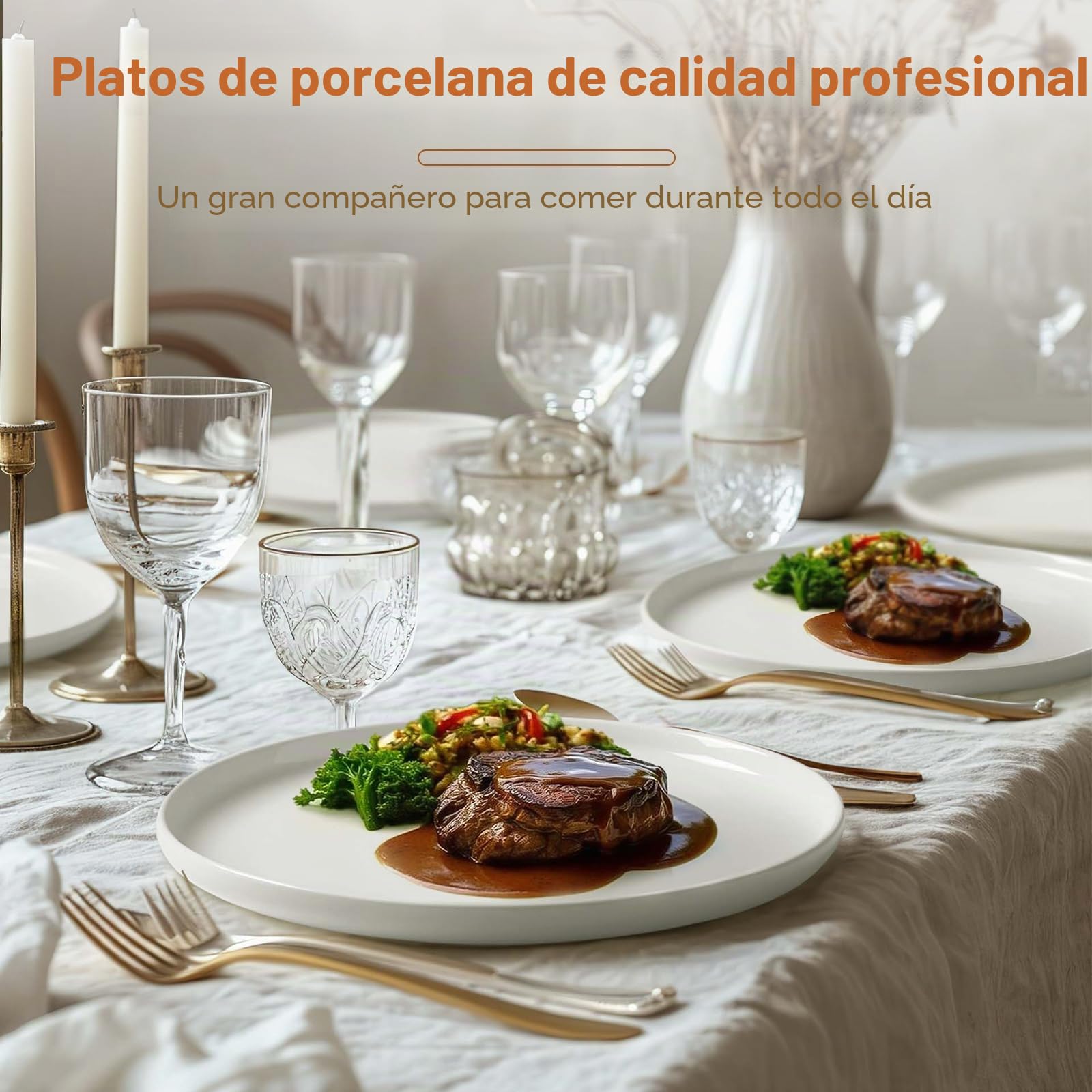 Jassceram Juego de 6 platos llanos de cerámica de 10.5 pulgadas, platos grandes de cerámica, platos redondos para ensalada, postre, pasta, lavavajillas, microondas, apto para horno, 27 cm, color