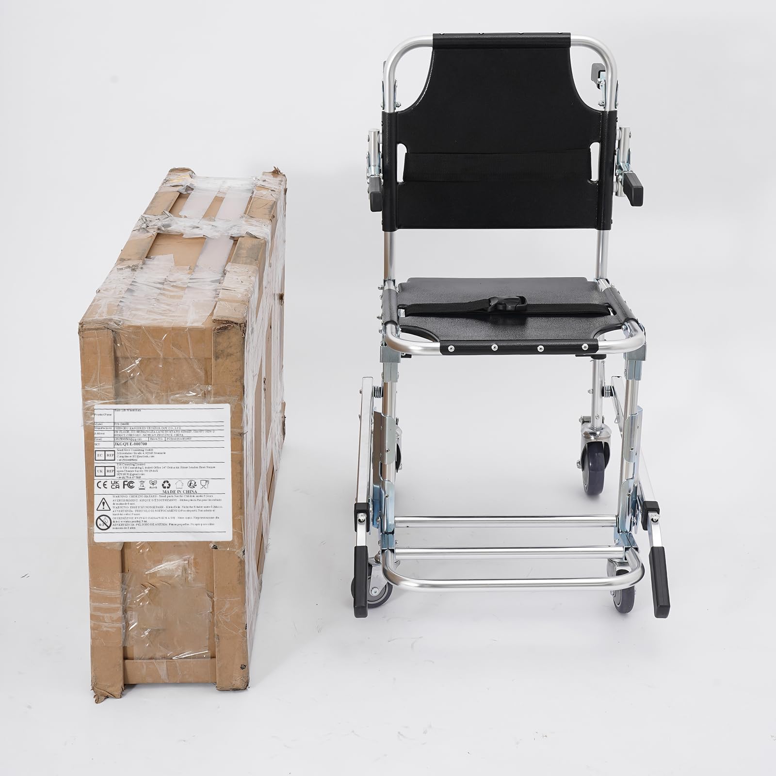 Silla de escalera plegable de aleación de aluminio, 159 kg, capacidad de carga, silla de emergencia, con 4 ruedas universales, 2 cinturones de seguridad, silla de rescate plegable