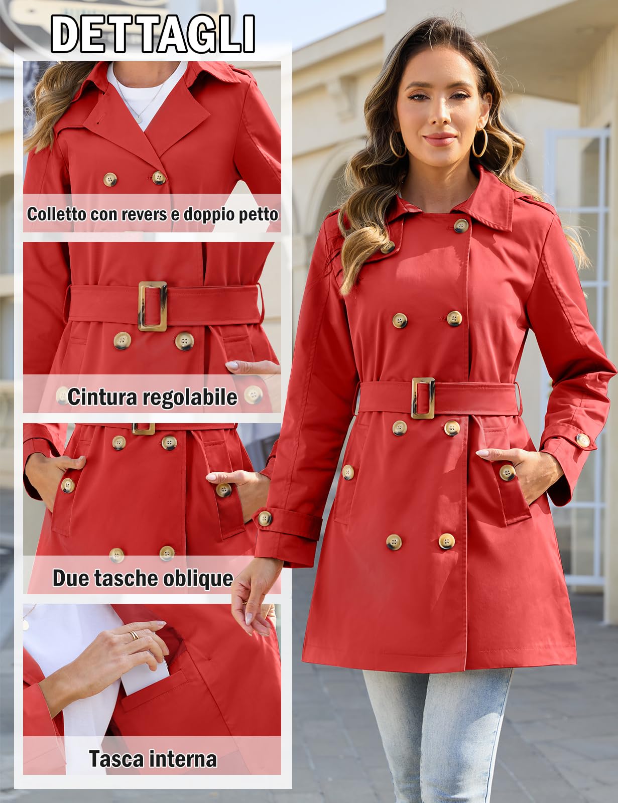 Tuopuda Trench da Donna a Doppiopetto Cappotto Lungo Giacca Leggero Classico Trench Impermeabile Antivento Trenchoat per la Primavera e L'autunno
