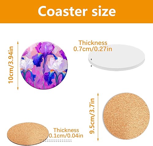 Miniatura 2 de 36 azulejos redondos de cerámica para manualidades de 4 x 4 pulgadas y tapete de corcho autoadhesivo, posavasos de cerámica sin esmaltar para