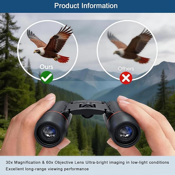 30x60 Mini Compact Binoculars for Adults Kids, HD Portable Waterproof Pocket Binoculars, Lightweight Folding Easy Focus for Bird Watching, Hunting, Concert, Theater, Travel Hiking Outdoor Sports - 4