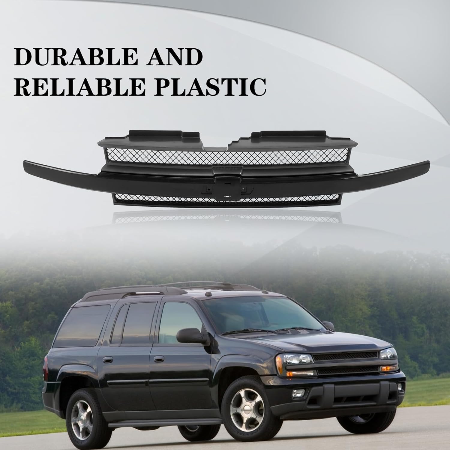 CarPartsDepot Front Black Shell and Insert Grille Assembly Grill With Black Center Bar And Emblem Provision Compatible For Chevrolet Compatible For Chevy Trailblazer EXT SUV 2002-2005