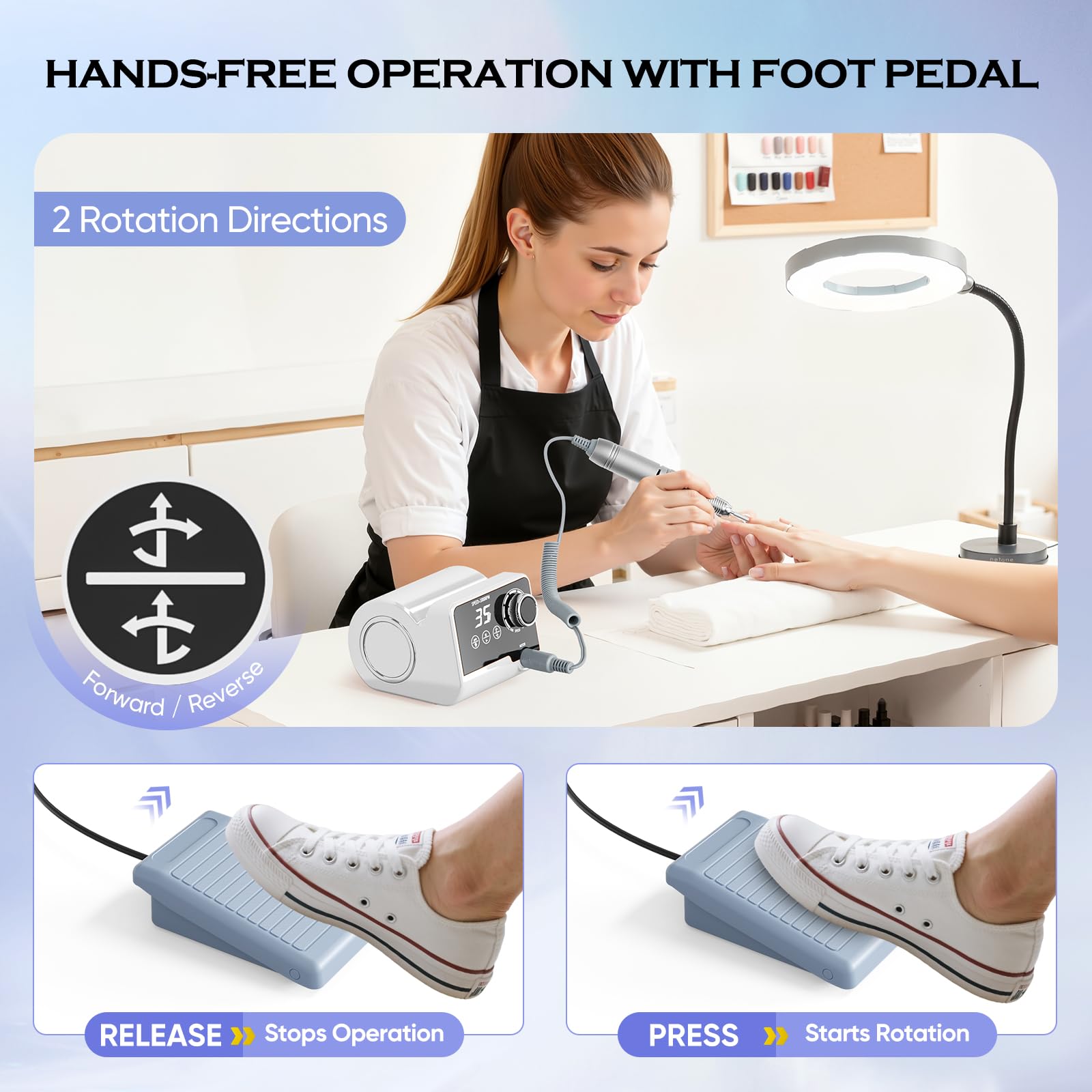 Profesjonalna elektryczna frezarka do paznokci, 35 000 obr./min, zestaw do manicure, pedicure z 6 frezami, wyświetlacz LED do paznokci żelowych i akrylowych, do użytku domowego i salonów paznokci