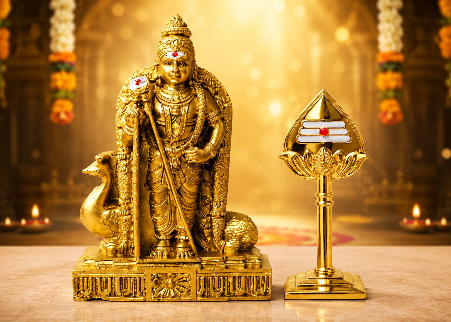 Lord Murugan Idol with Vel Combo | Lord Karthikeyan/Subramanya Swamy Statue for Car Dashboard God Idol & Home Temple | 10 cm, 7cm-image-38