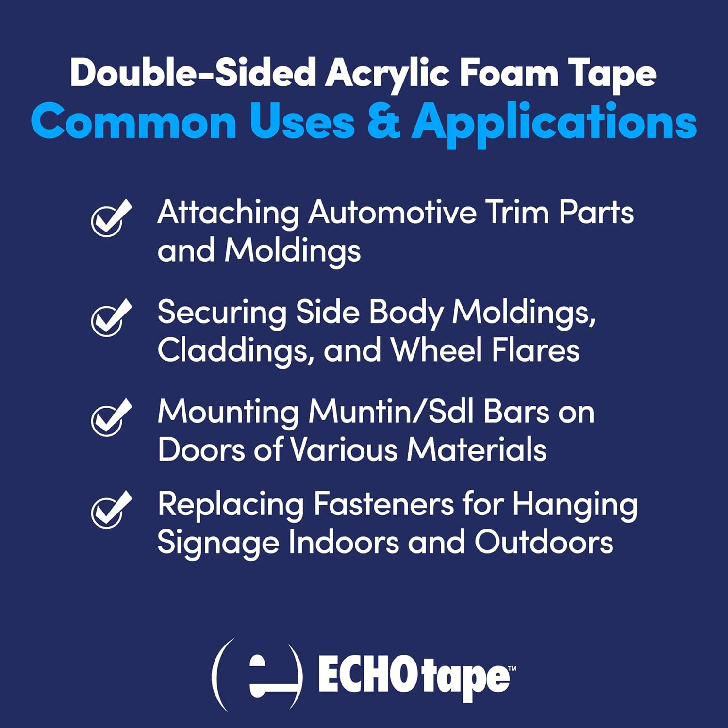 ECHOtape UB-F3504 | Double-Sided Acrylic Foam Tape | Heavy Duty Mounting and Bonding Tape | Water-Resistant Tape | Indoor/Outdoor Foam Tape | LED Mounting Tape | Strong Foam Tape | 0.47 in x 36 yds