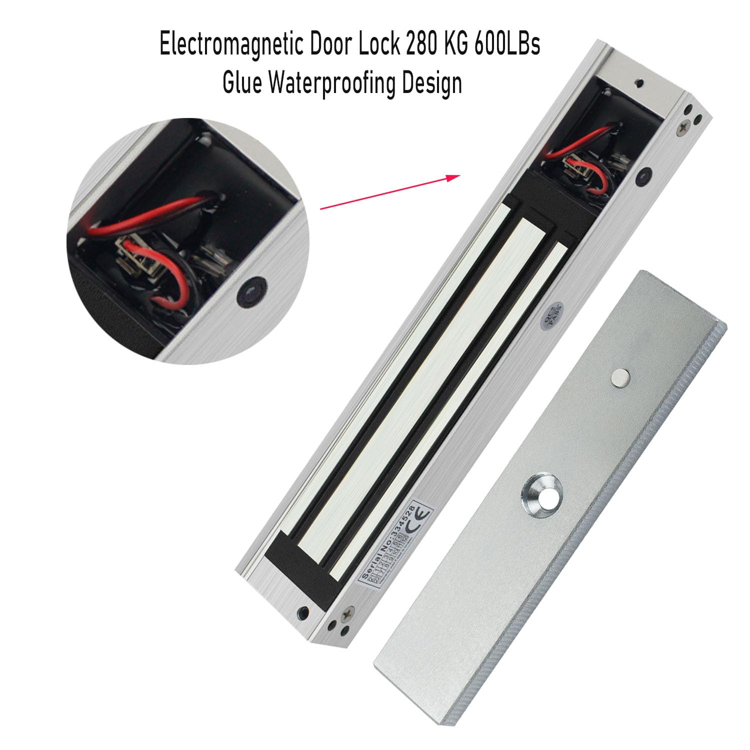 wasserdichte magnetische Schloss 280kg 600lbs elektromagnetische Schlösser für Zugangskontrollsystem Host Controller Tür Zugangsschlösser NC-Modus, Gebürstete Oberfläche