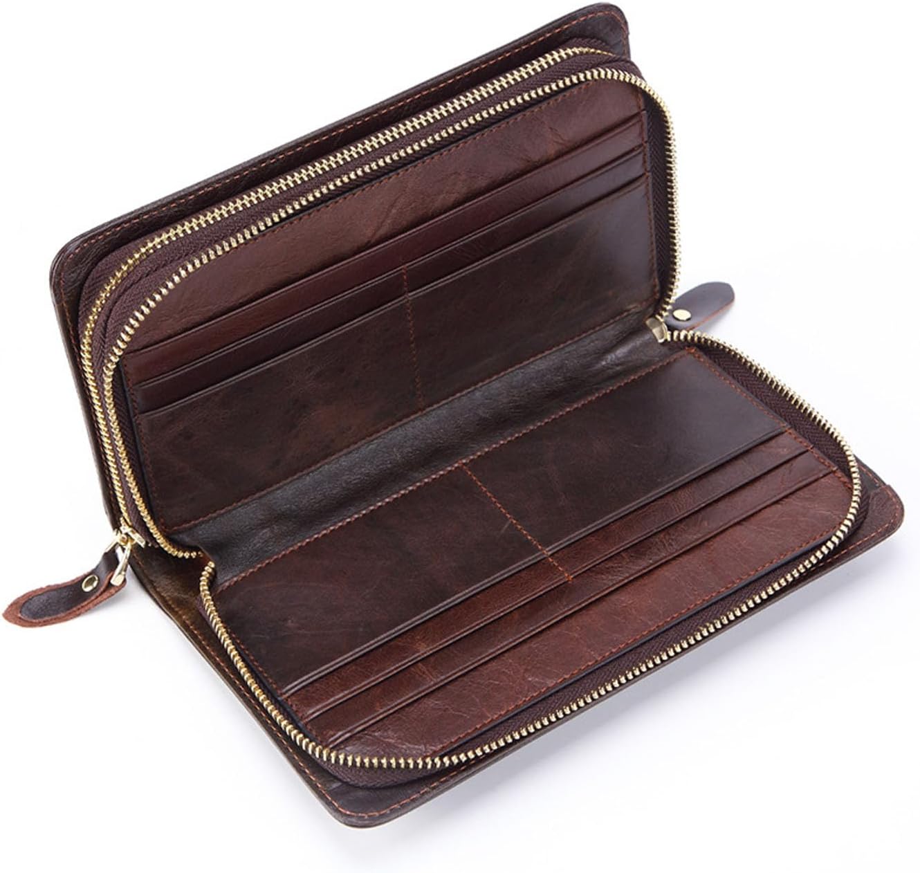 Mens Clutch Bag Brown Men's Long Leather Wallet First Layer Cowhide Fashion Clutch Double Zipper Unisex Business Bag - Image 4