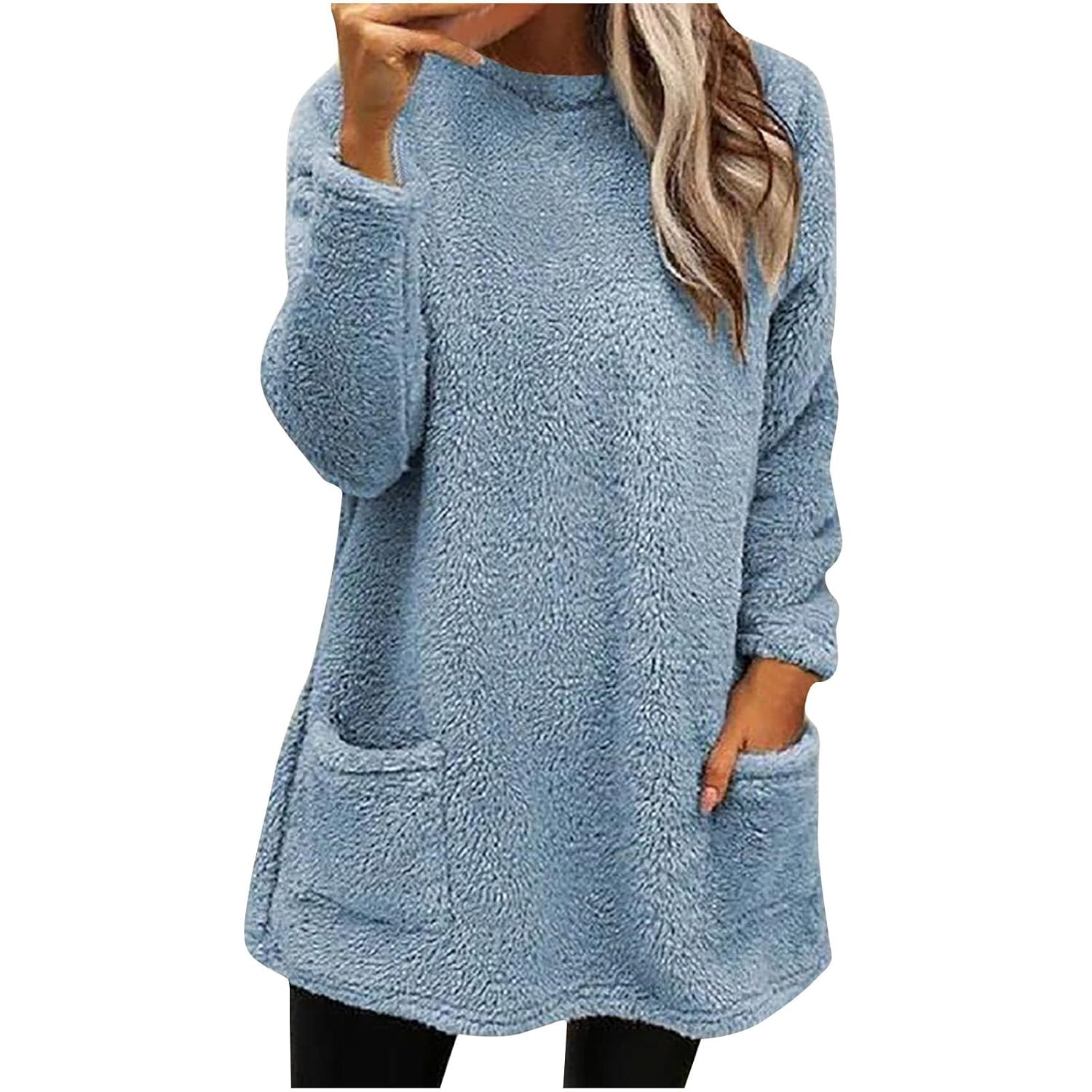 Cozy Sweaters for Women Crewneck Long Sleeve Fuzzy Fleece Pullover Top Casual Thicken Warm Sweater Winter Clothing Outfits